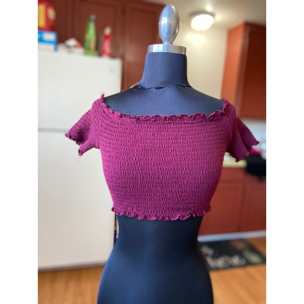 Off Shoulder Burgundy Crop Top